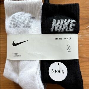 Nike Youth Black and White Crew Socks - 6 Pack